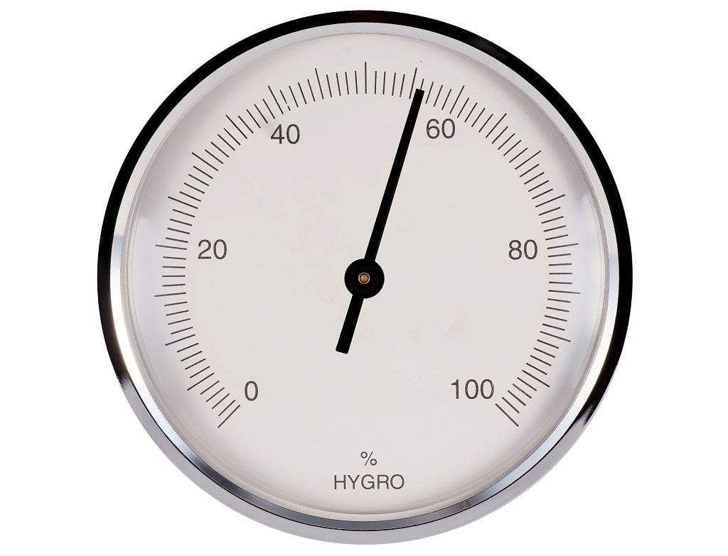 An image of a hygrometer showing moisture levels