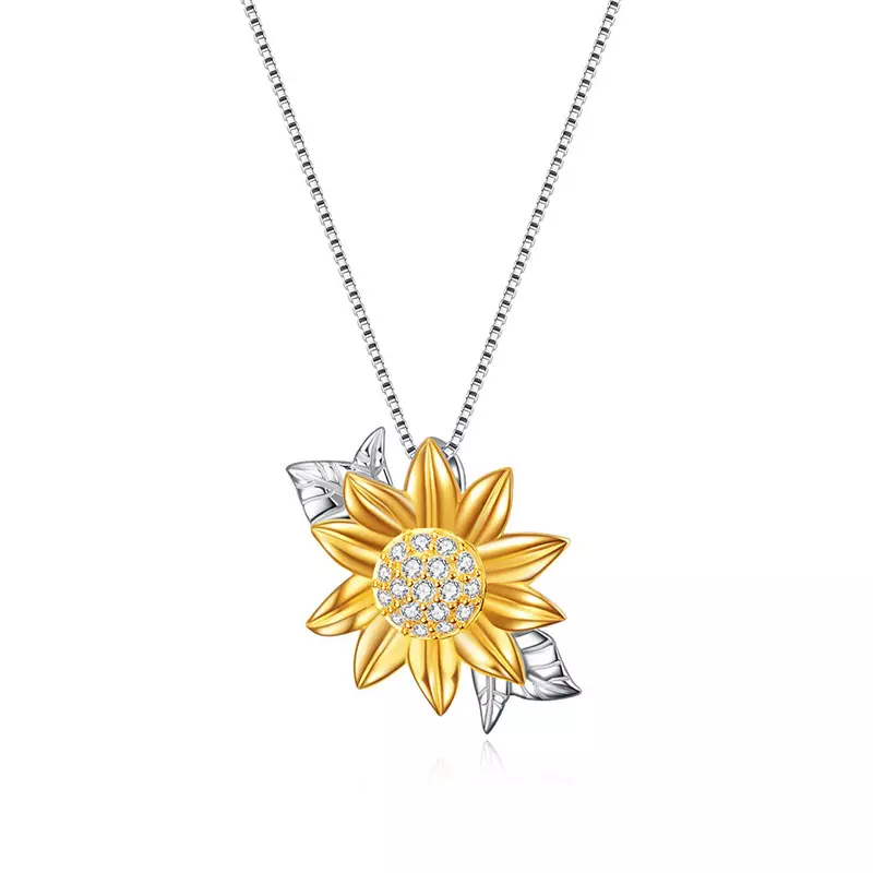 925 Sterling Silver Two Tone Cubic Zircon Sunflower Necklace For Women - Silver Wholesalers Sterling S product image