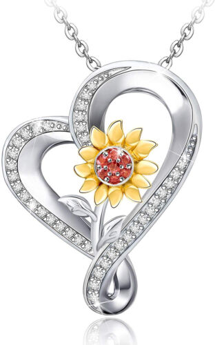 S925 Sterling Silver Heart and Sunflower Necklace Jewelry Gifts For Women Girls - Silver Wholesalers Sterling S product image