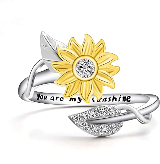 Sunflower Open Band Adjutsable Rings Engagement Wedding Anniversary Birthday Jewelry Gifts For Women Girls - Silver Wholesalers Sterling S product image