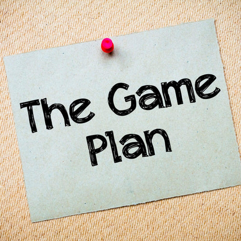 Der Satz "The Game Plan" auf einem Sticker um die Überleitung zum Ernährungsplan besser zu veranschaulichen