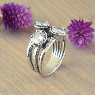 chunky sterling silver ring featuring cubic zirconia