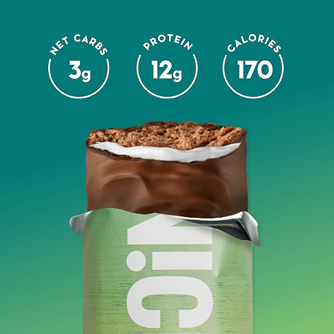 Nick's Swedish-Style Snack Bar, Mint Chocolate, Keto Protein Bar, 12g Protein, Low Carb, Low Sugar, Meal Replacement Bar, Keto-Friendly Snack,12-Count