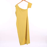 Pretty Little Thing Yellow Body Con Maxi Dress With Wrap Front Detail and Asymmetric Neck Line - Size 10