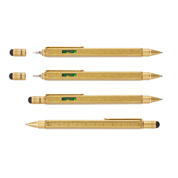 Troika Square Construction Ballpoint Tool Pen in Antique Gold showing functionality