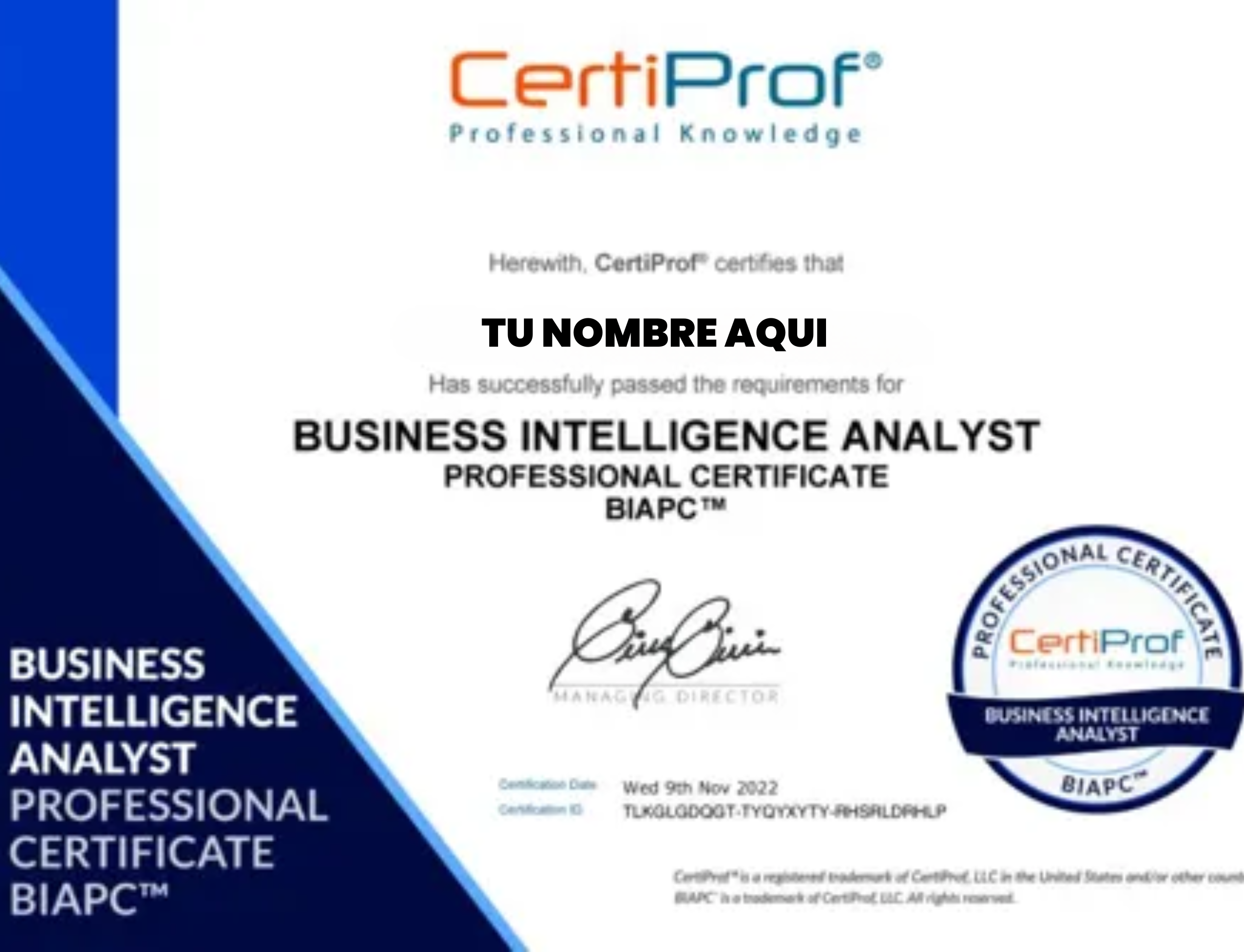 Certificación Business Intelligence Analyst Professional - BIAPC™