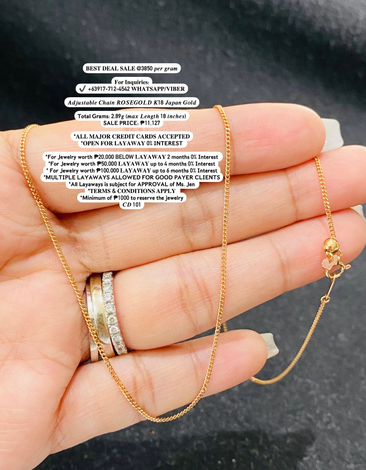 Adjustable ROSEGOLD Chain Necklace K18 Japan Gold (max length 18