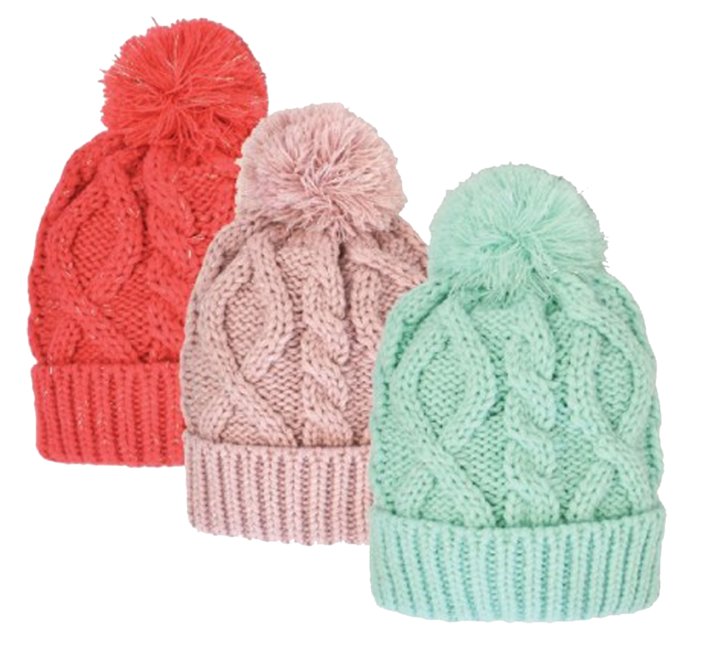 Bliv klar Bagvaskelse Hændelse, begivenhed Winter-Hats Girls Fleece Lined Cable Solid Knit Cuff Pom Hat - Wholesale  Resort Accessories