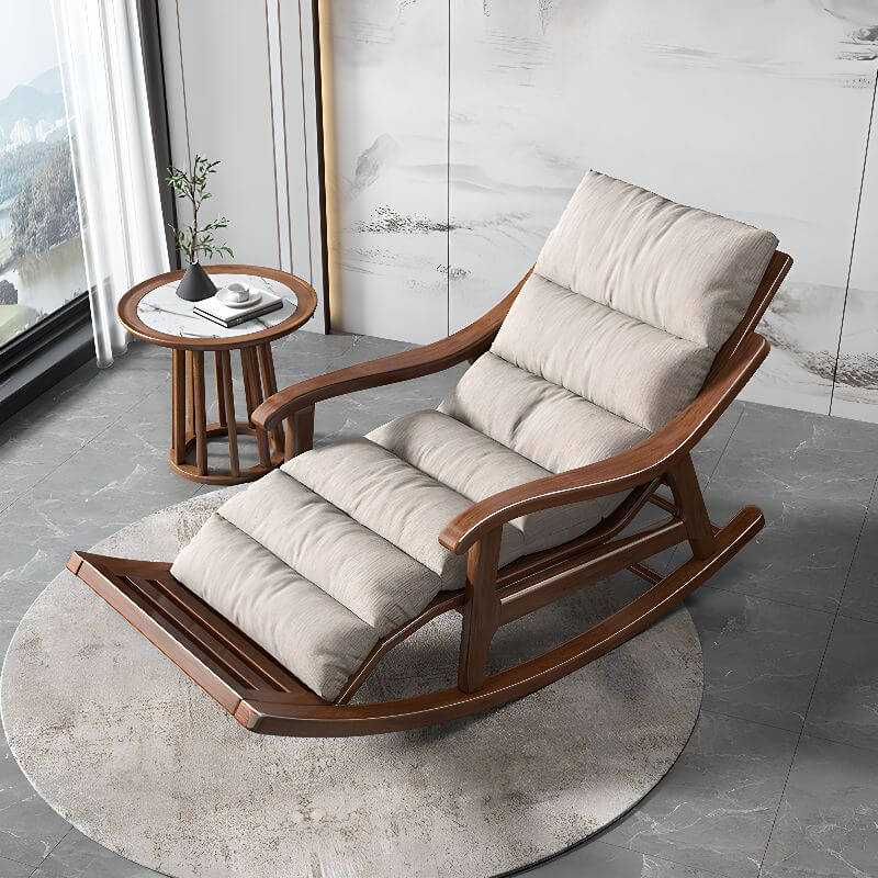 Grey Art Deco Upholstered Rocking Armchair with Recessed Arm