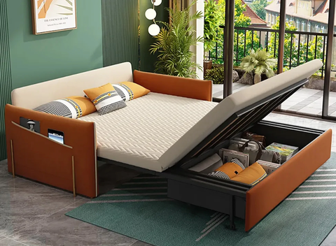 Sofá cama completo convertible tapizado en terciopelo moderno con almacenamiento