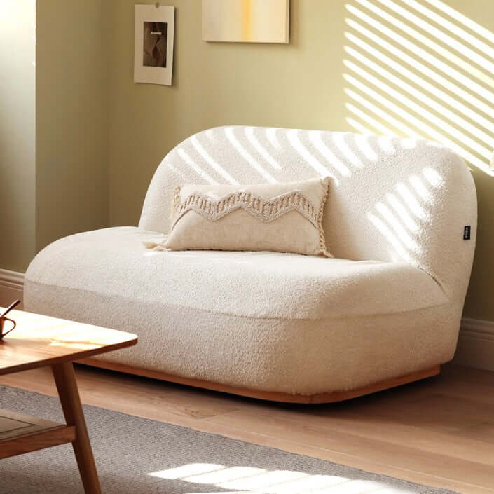 2 Seater Nordic White Sherpa Upholstered Boucle Double Sofa for Living Room