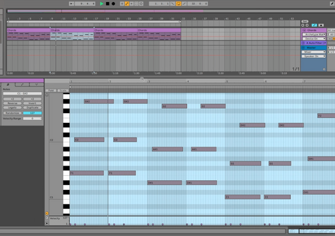 MIDI window in Ableton Live, showing arpeggiated chords