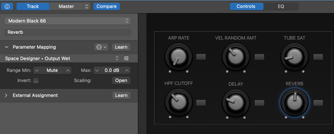 Logic Pro smart controls, with dials for effects like saturation amount
