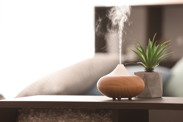 Essential oil diffuser freshening air in living room