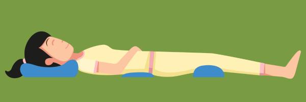 animated woman sleeping on back with pillow under knees