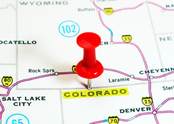 Map with a pin in it on Colorado