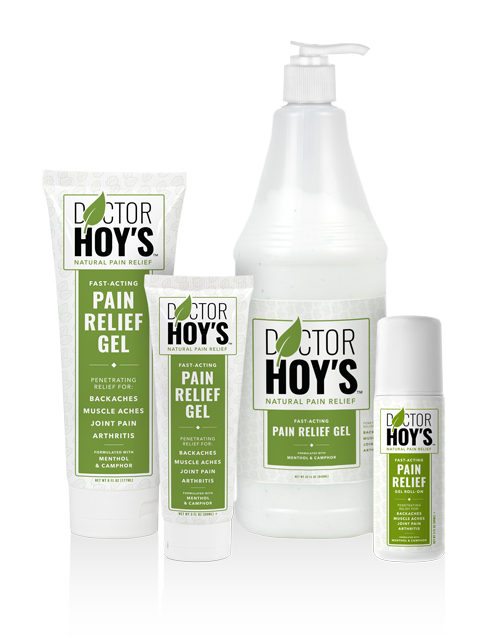 Doctor Hoy's Natural Pain Relief Gel group, 32 ounce, 8 ounce, 4 ounce, 3 ounce