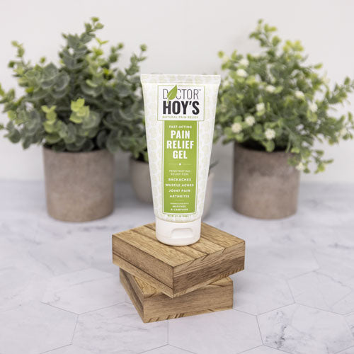 Doctor Hoy's Natural Pain Relief Gel product with camphor and menthol ingredients