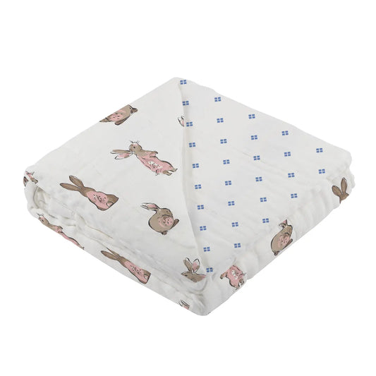 Pink Bunny & Periwinkle Reversible Blanket