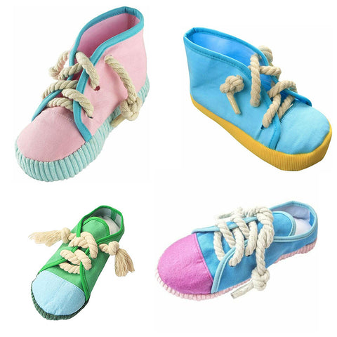 PawfectPals Squeaky shoe toy in all types and colors- High Top Blue, Pink and Sneaker Green and Blue