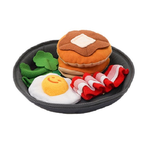 Pawfectpals breakfast squeaky toy with bacon, vegetables, eggs and pancakes