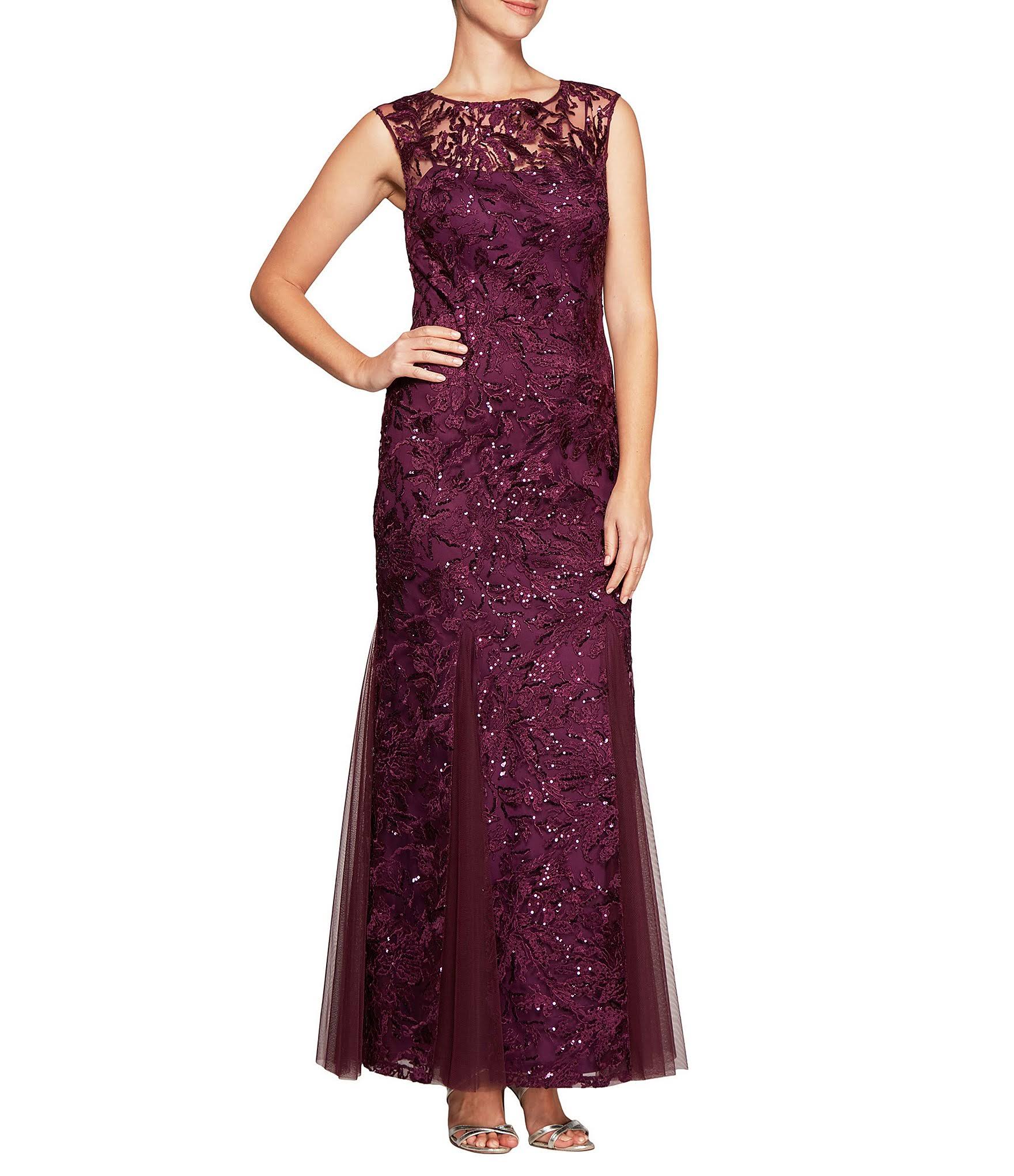 Alex Evenings Embroidered Illusion Neckline Gown - Plum 10 MLL5_T0STF12