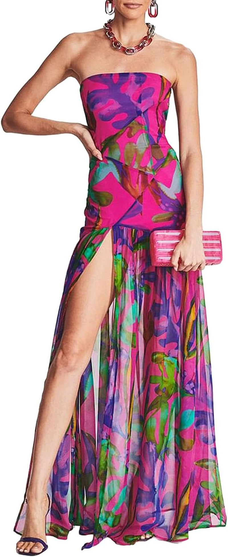 Tropical Leopard Printed Maxi Dress with Mesh Patchwork - Image 9