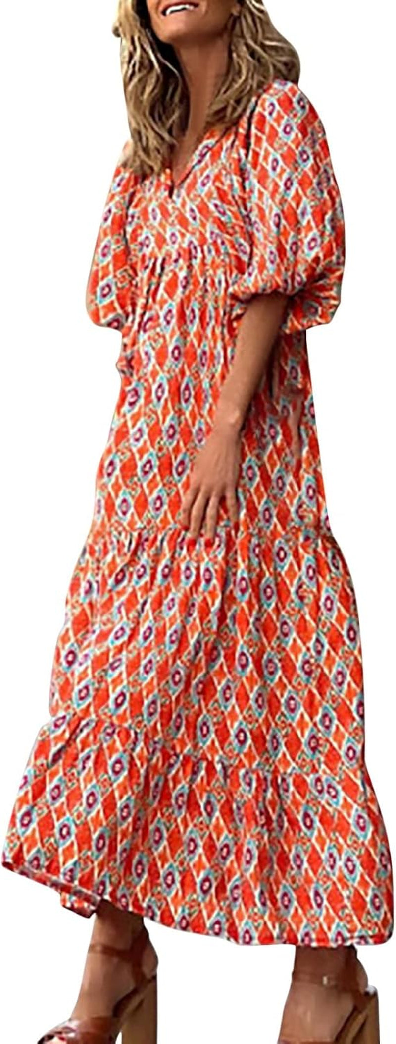 Women's Boho Maxi Dress for Summer Beach Vacation - Plus Size, Flowy, and Trendy Tiered Swing Design - Image 14