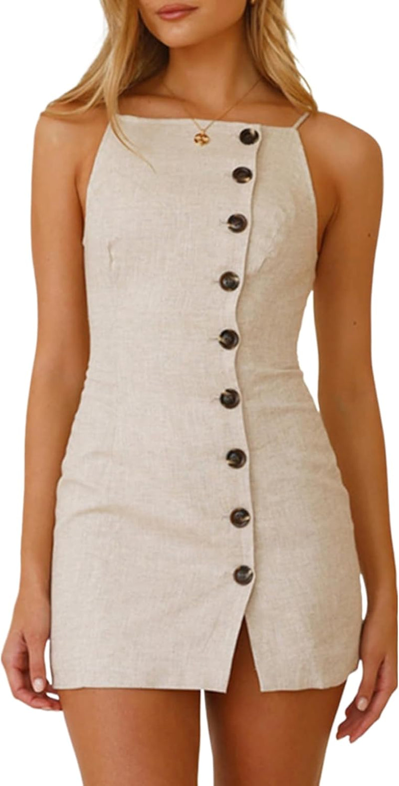 Sleeveless Linen Cami Dress with Spaghetti Straps for Women - Image 8
