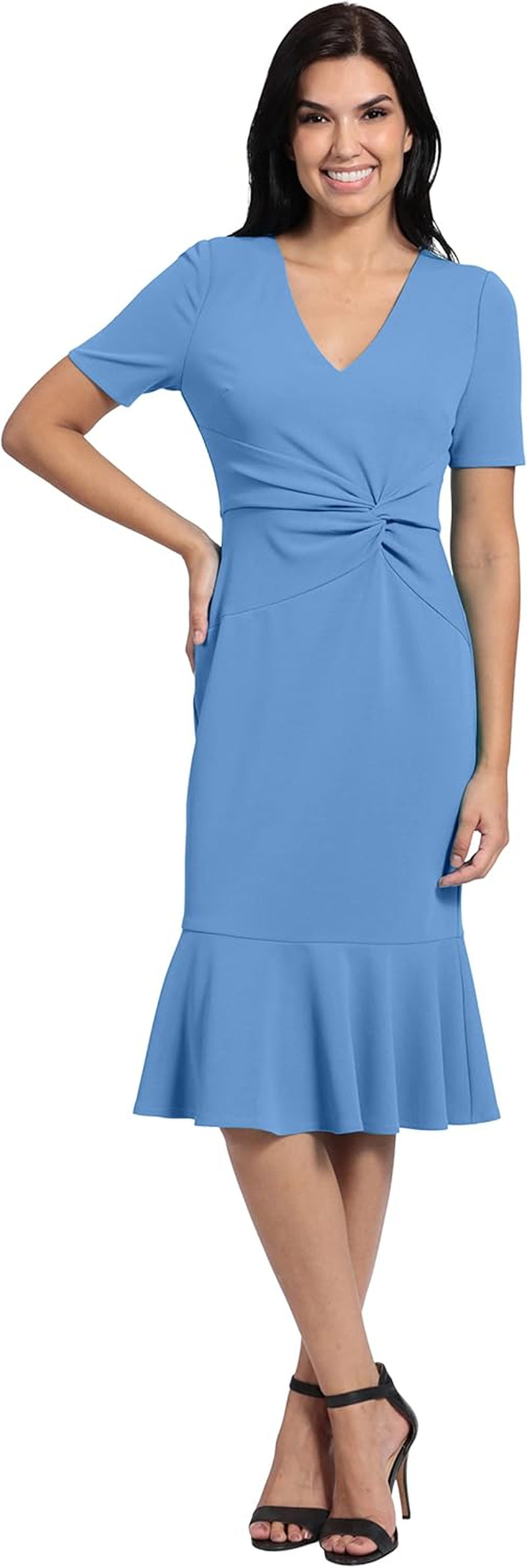 Women's Elegant V-Neck Flounce Hem Dress with Waist Twist Detail - Image 24