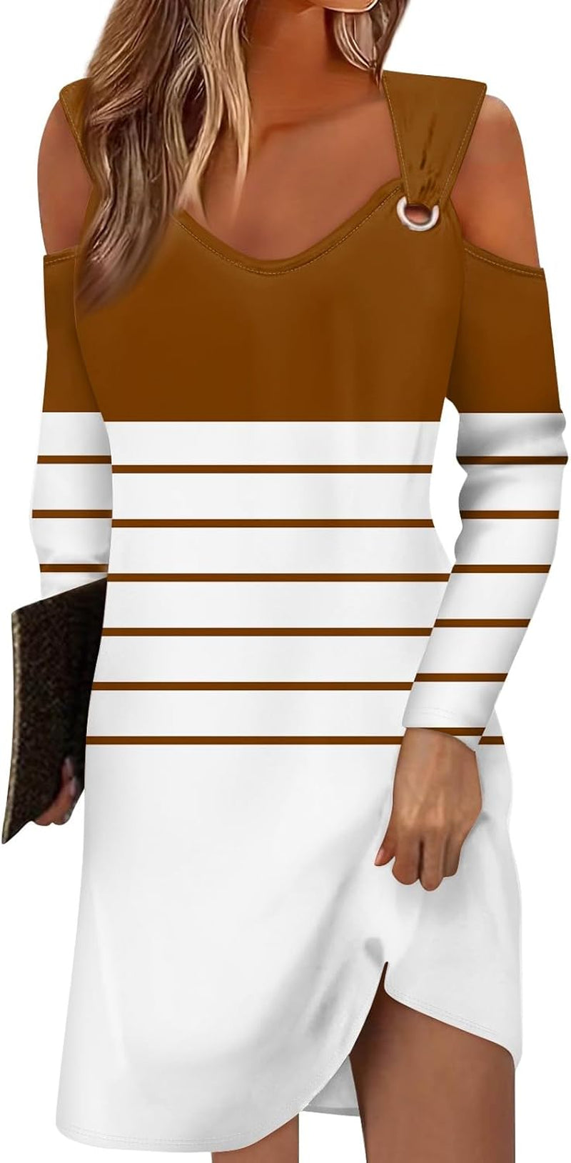 Women's Casual Striped Long Sleeve Summer Dress - Off the Shoulder Beach Vacation Dress - Image 11