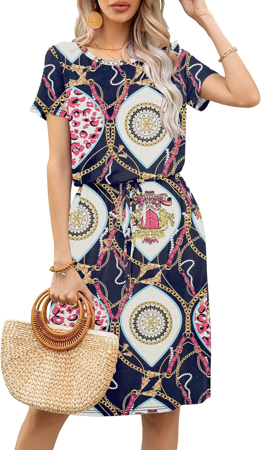 Women's Casual Drawstring Knee Length Dress