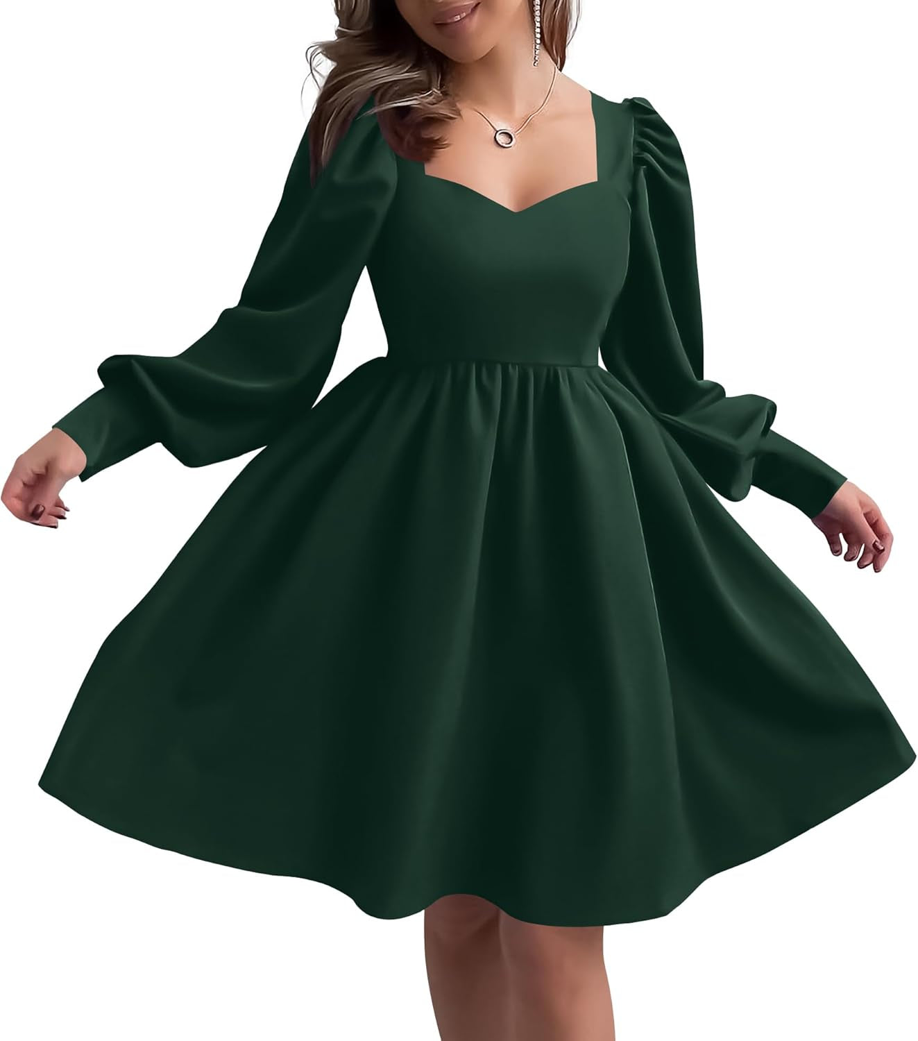 Women's Casual Long Sleeve A-Line Dress for Formal Events and Weddings with Pockets