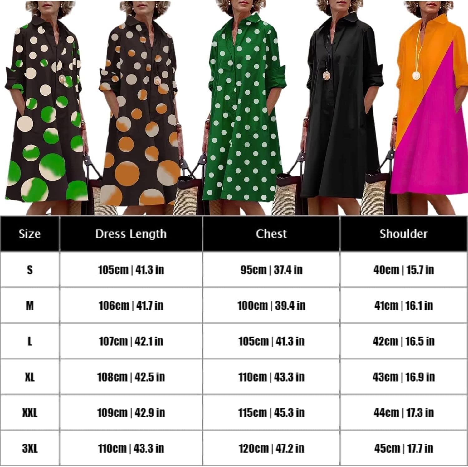 Women's Long Sleeve Linen Shirt Dress with Pockets - Plus Size Summer Dress - Image 5