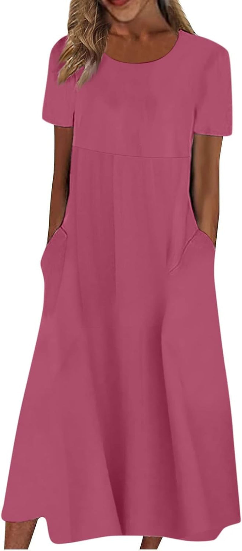 Women's High Waist Printed Short Sleeve Casual Dress with Round Neck and Pleated Pocket - Image 25