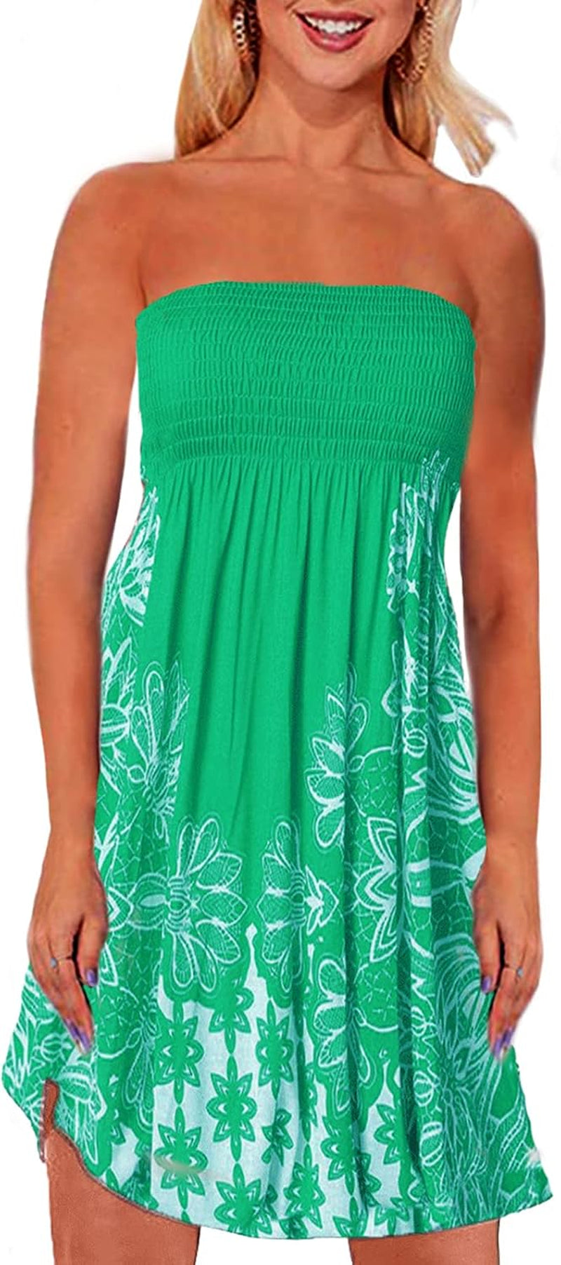 Tube Top Dress Women's Summer Beach Coverup with Stretch Smocked Design - Image 11