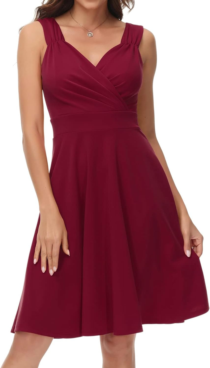 Sleeveless Wrap V-Neck A-Line Bridesmaid Cocktail Party Dress for Women by - Image 17