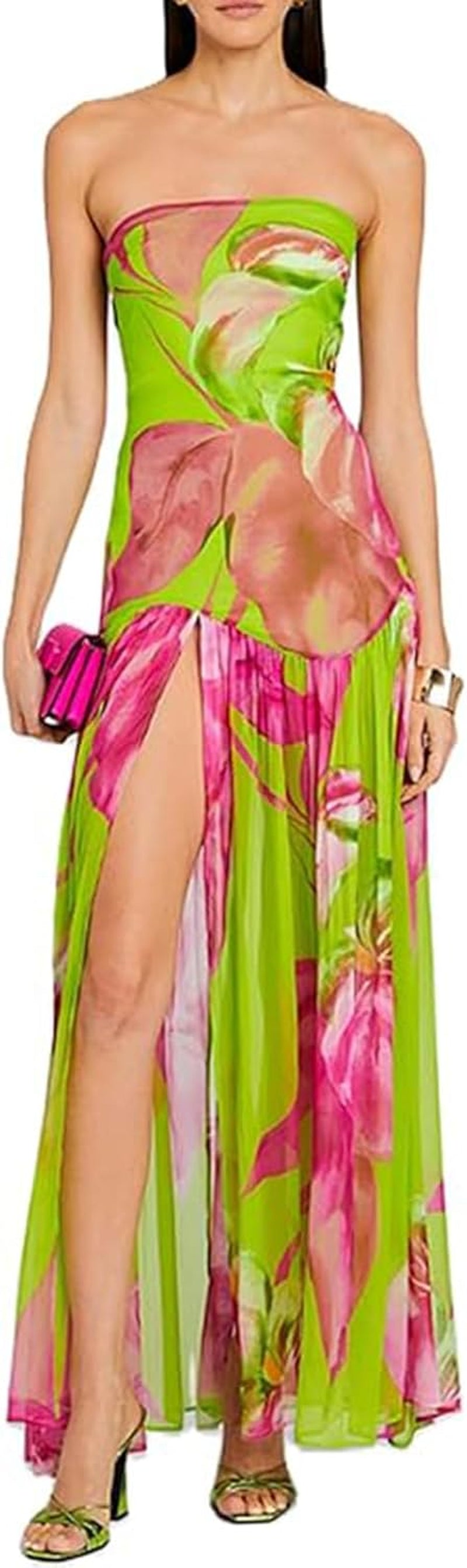 Tropical Leopard Printed Maxi Dress with Mesh Patchwork - Image 8