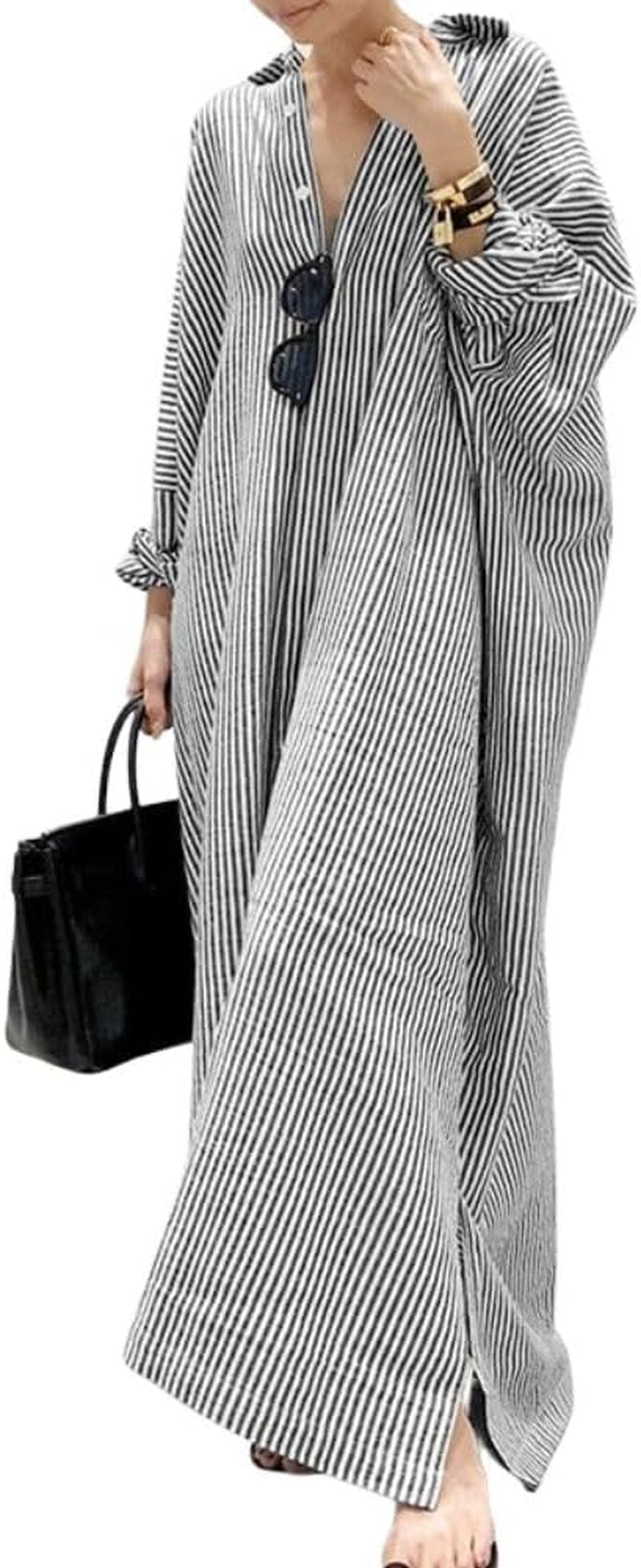 Striped Cotton Maxi Shirt Dress: Casual and Chic for Women - Image 6