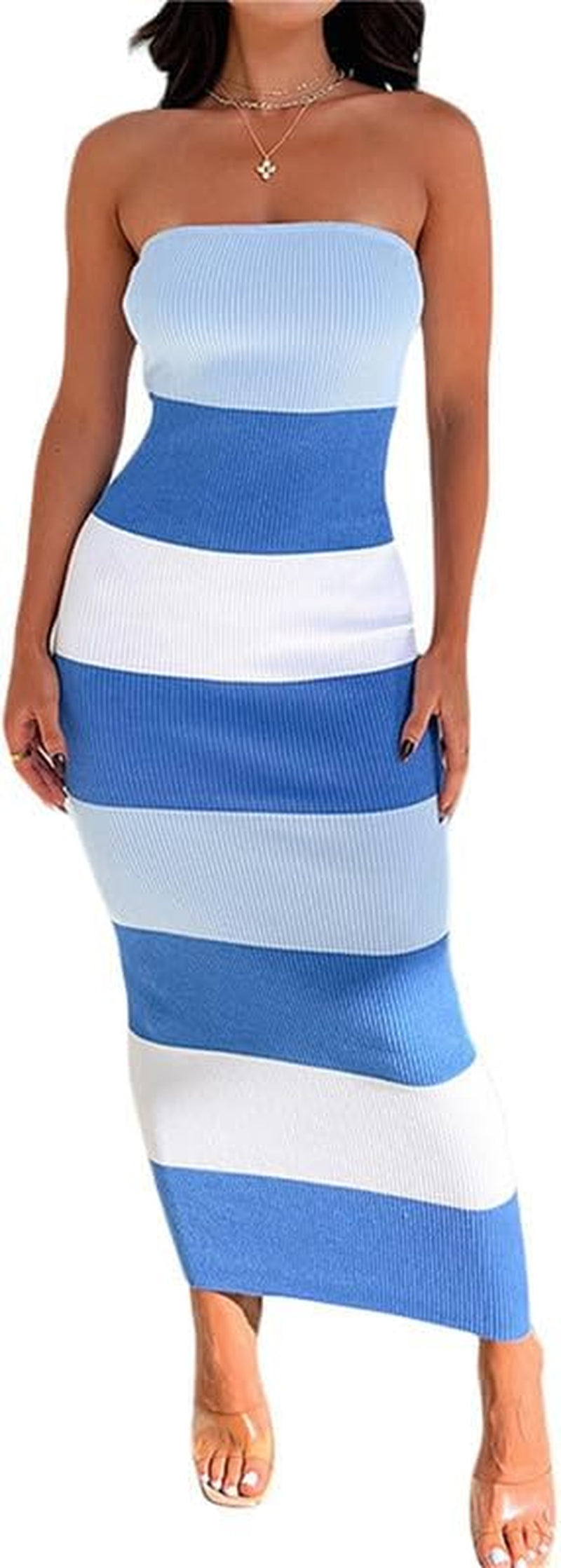 Strapless Ribbed Maxi Dress with Side Cutout and Backless Design - Image 14