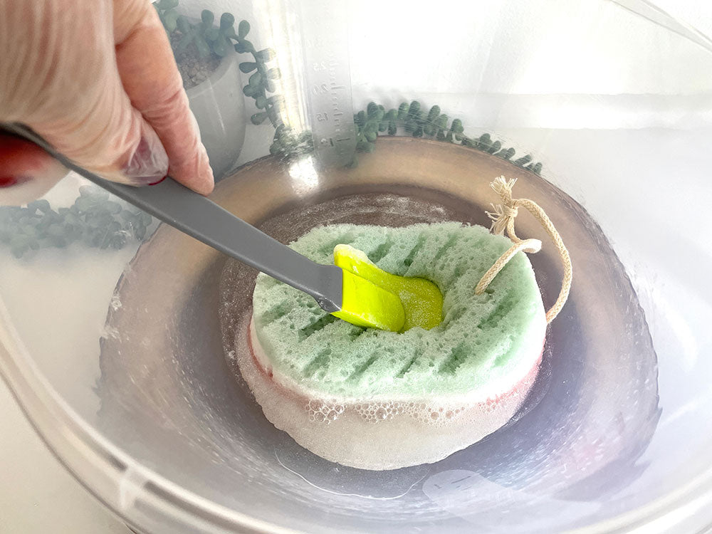 Place your sponge into the soap base