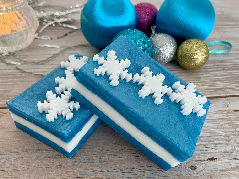 Sparkly Snowflake Layered Soap Bars using Melt & Pour Base