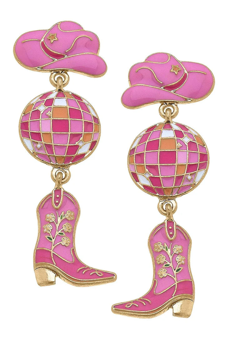 Rodeo Disco Ball Linked Enamel Earrings