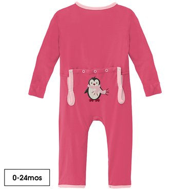 Applique Coverall with Zipper - Winter Rose Penguin