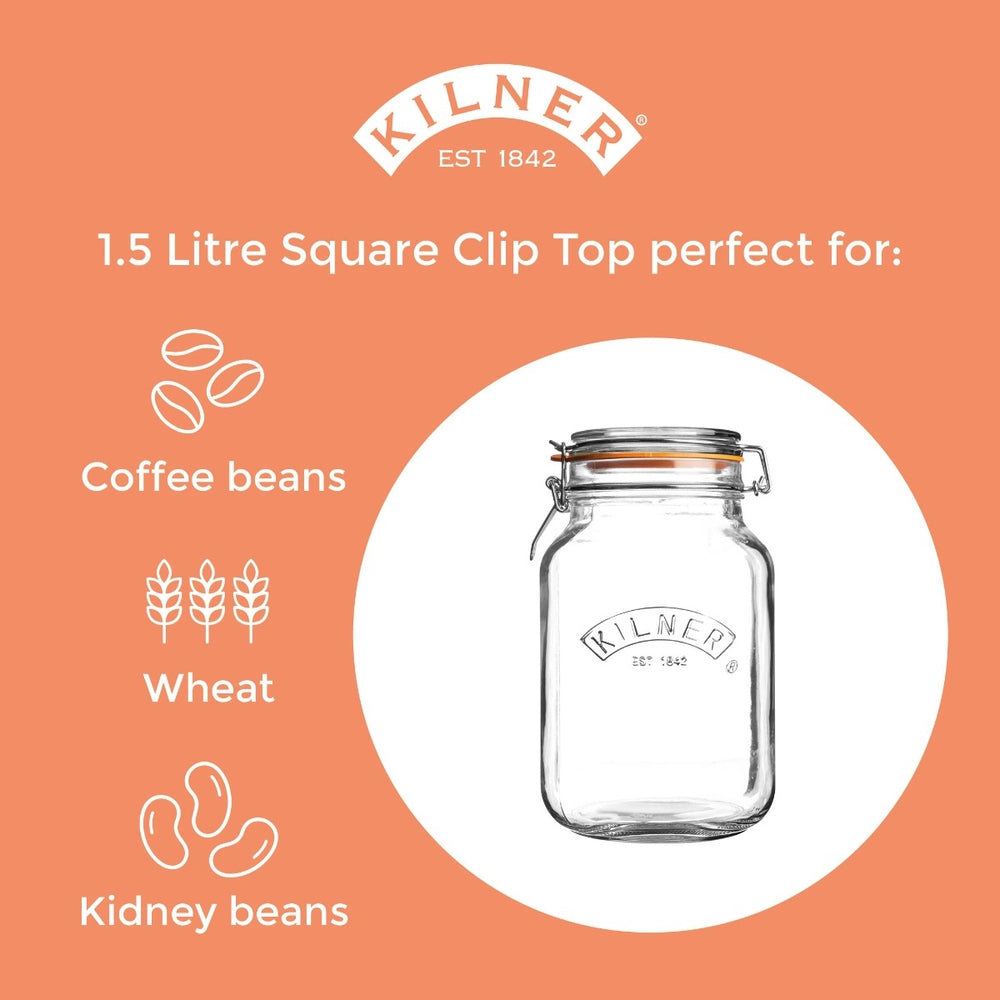 Clip Top Square Jar 1.5 Litre