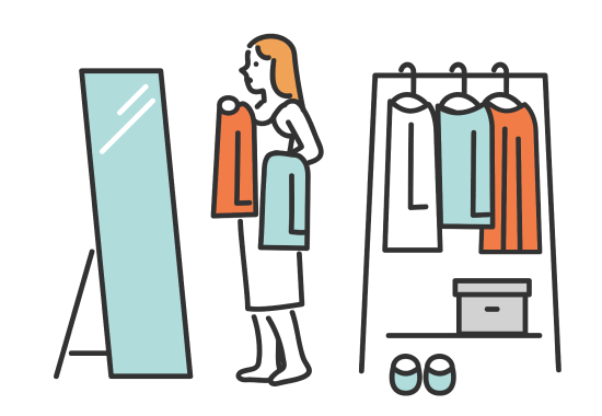 Illustration of a woman trying on clothes