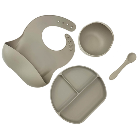 Silicone Baby Feeding Set Bowl with Soft Wooden spoon, Baby Bibs