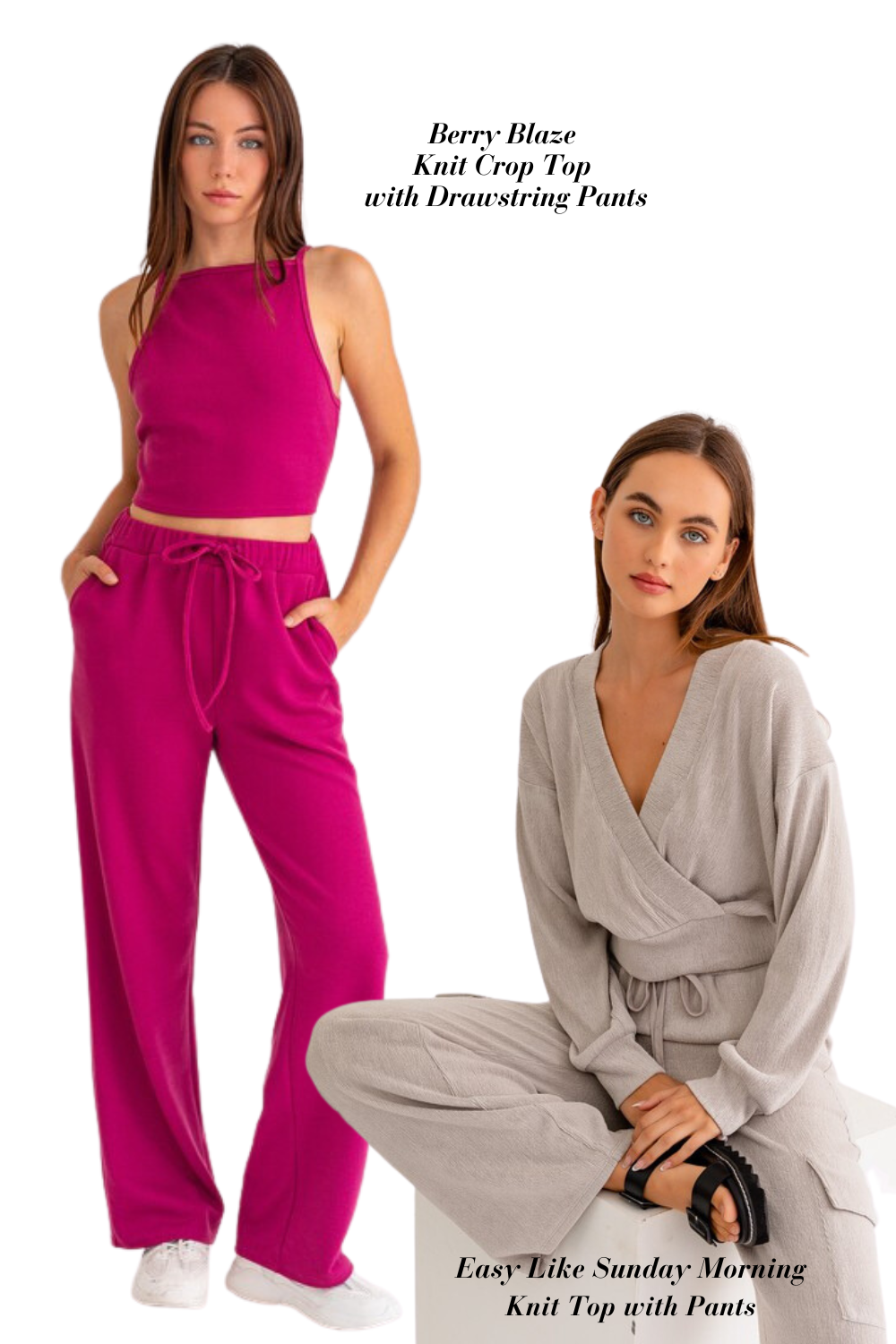 Fuschia and Gray Knit Pants with Tops