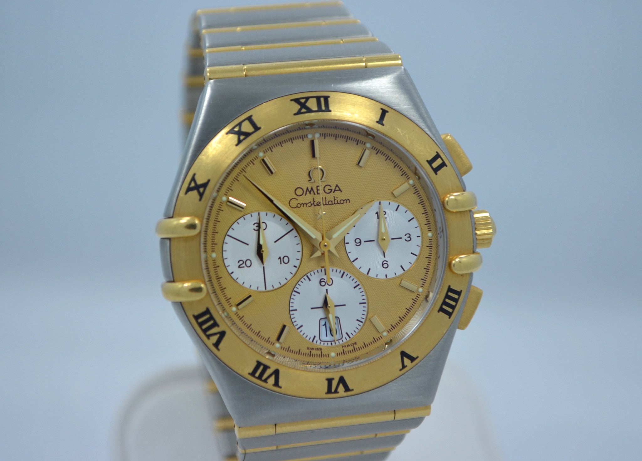 Omega Constellation Two Tone Chronograph Steel 18K Gold Full Bar Quart ...