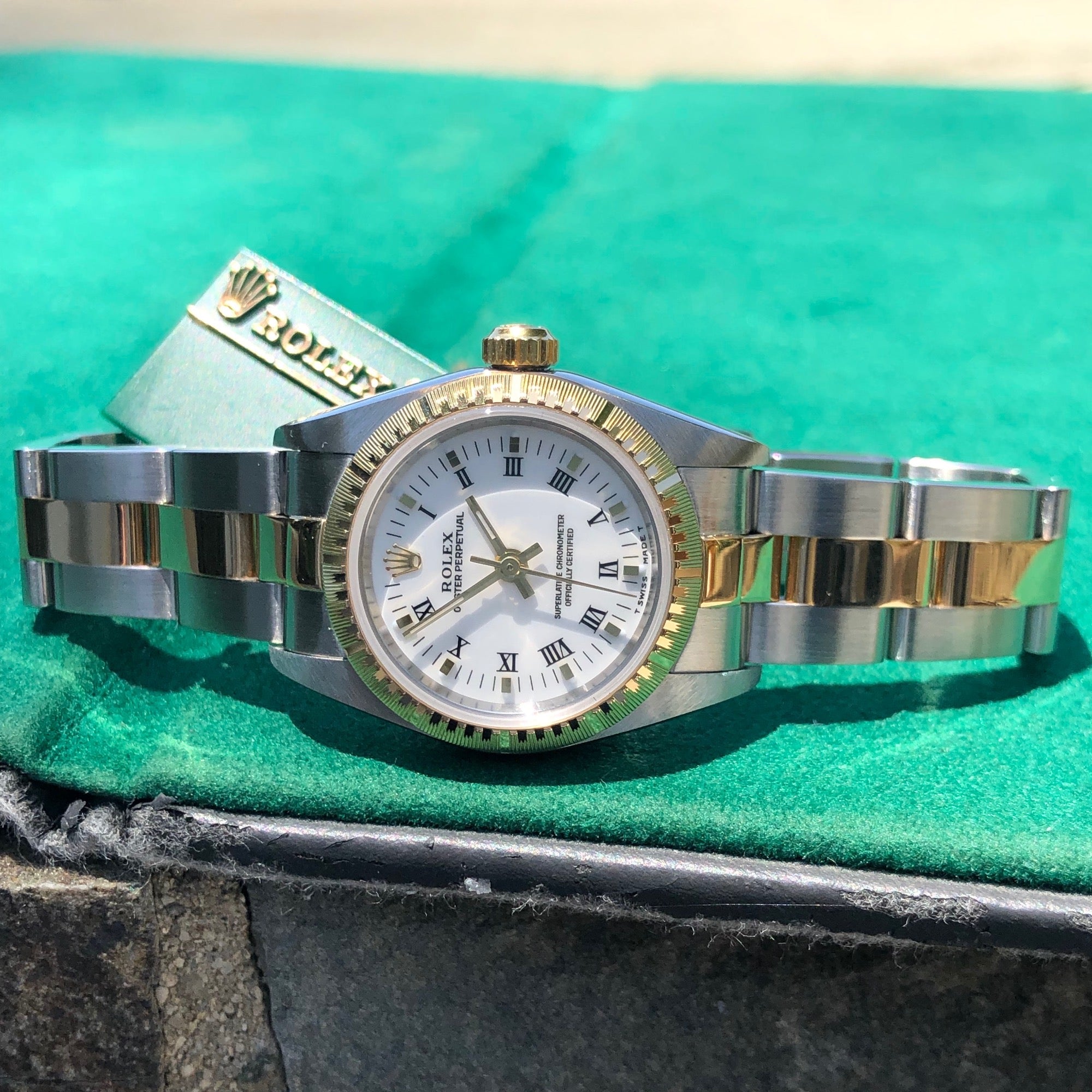 1999 Rolex Oyster Perpetual 76243 Ladies White Roman Two Tone Steel ...